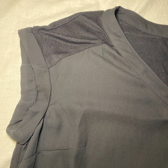 Fortune + Ivy Helina Mixed Material Blouse Womens L Black Career Roll Cuff EUC - Picture 5 of 9